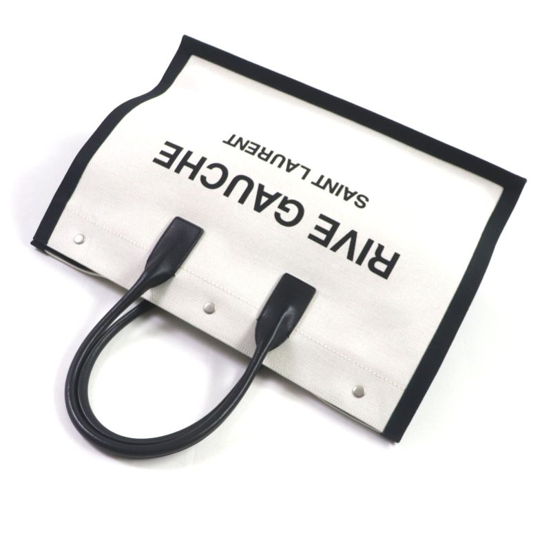  Saint Laurent Paris 509415 Rive Gauche Logo Canvas Leather Tote Bag Beige