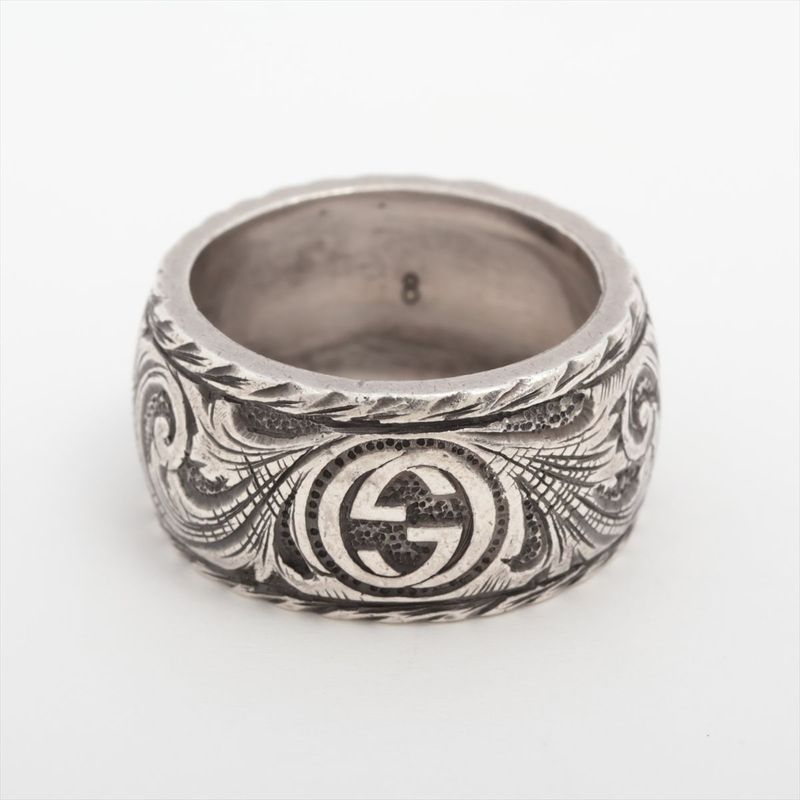 Gucci Taiga - Head Arabesque Garden Silver Ring #8 Made In Italy