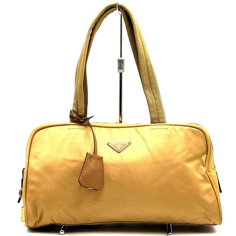 Prada Handbag Tote Bag Nylon Beige With Key Women Men Fashion
