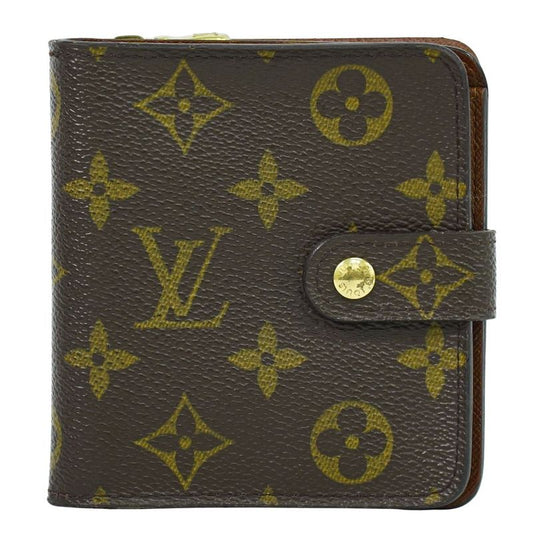 Authentic Louis Vuitton LV Compact Zip Monogram Fold Wallet Brown M61667