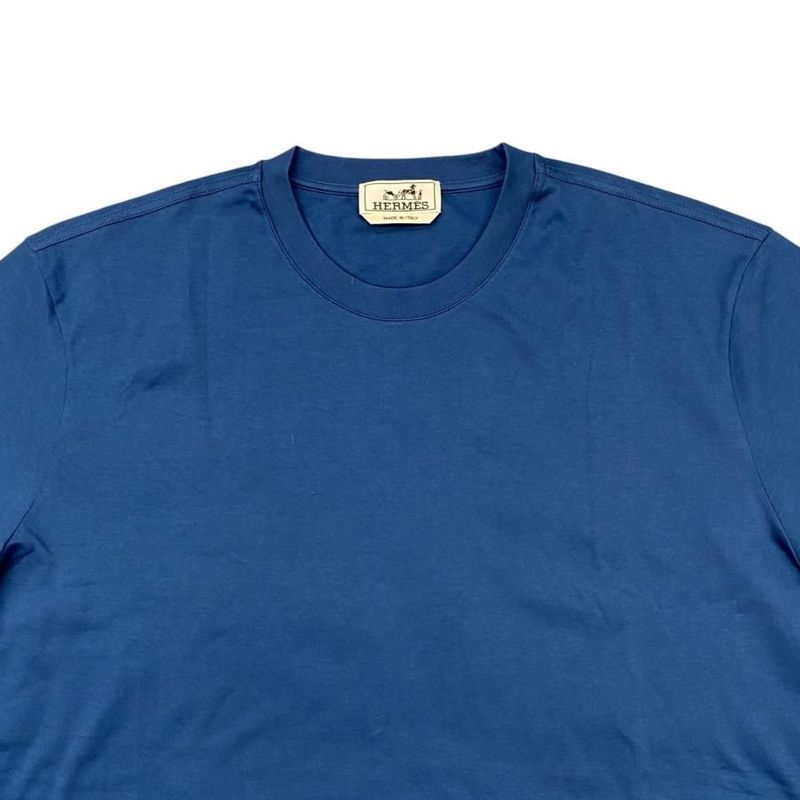 Hermes Short Sleeve T-Shirt Detail Saddle Stitching H467950ha5uxl Cotton Blue