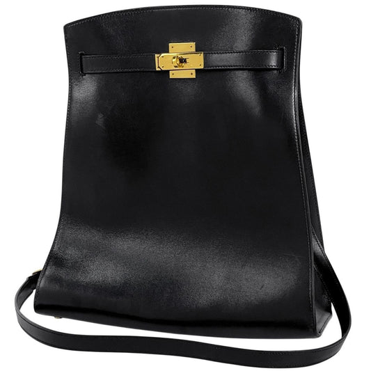 Hermes Kelly Sports GM Sellier Shoulder Bag Box Calf Black