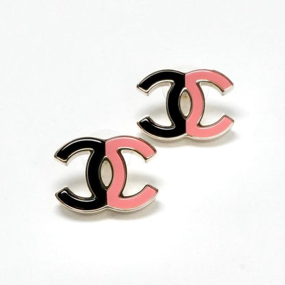 Chanel Earrings Gold Black Pink Coco Mark Bicolor