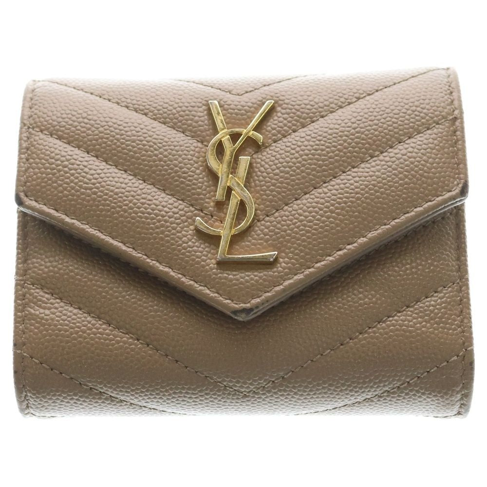 Saint Laurent Paris Monogram Embossed Leather Cassandra Multifold Mini Wallet