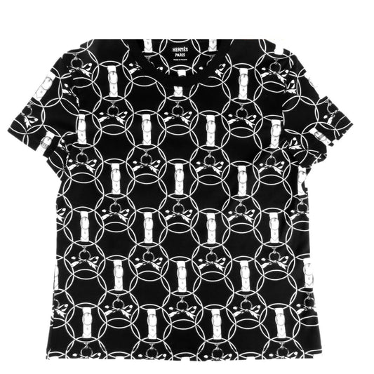 Hermes T-Shirt Black White Cotton la Promenade du Matin Morning Walk All Over