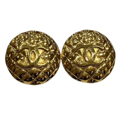 Chanel Quilted CC Logo Gold 23 Vintage Earrings