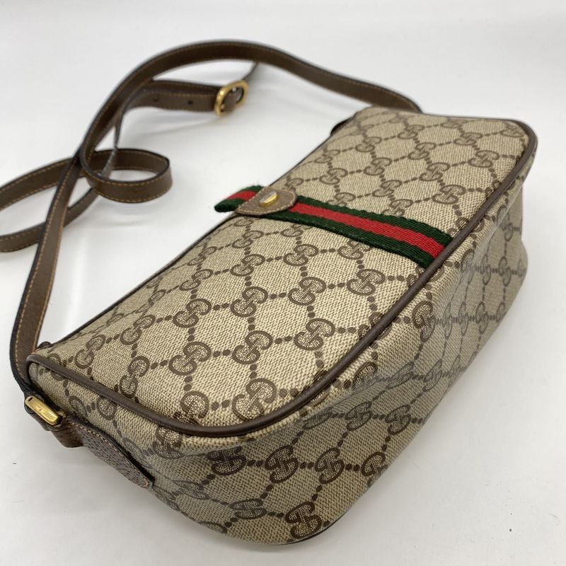 Gucci Old Gucci 89 02 Shoulder Bag GG Supreme Sherry Line Beige Brown Ladies
