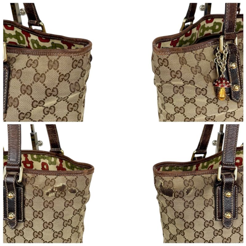 Gucci Tote Bag GG Canvas Mushroom Embroidery Mushroom Charm Shoulder A4 Horsebit