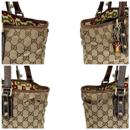 Gucci Tote Bag GG Canvas Mushroom Embroidery Mushroom Charm Shoulder A4 Horsebit