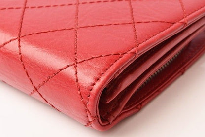 Chanel Long Wallet Leather Rouge Red Vintage Silver Hardware