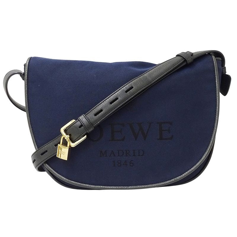 Loewe Bag Shoulder Canvas Navy Logo Crossbody Stylish