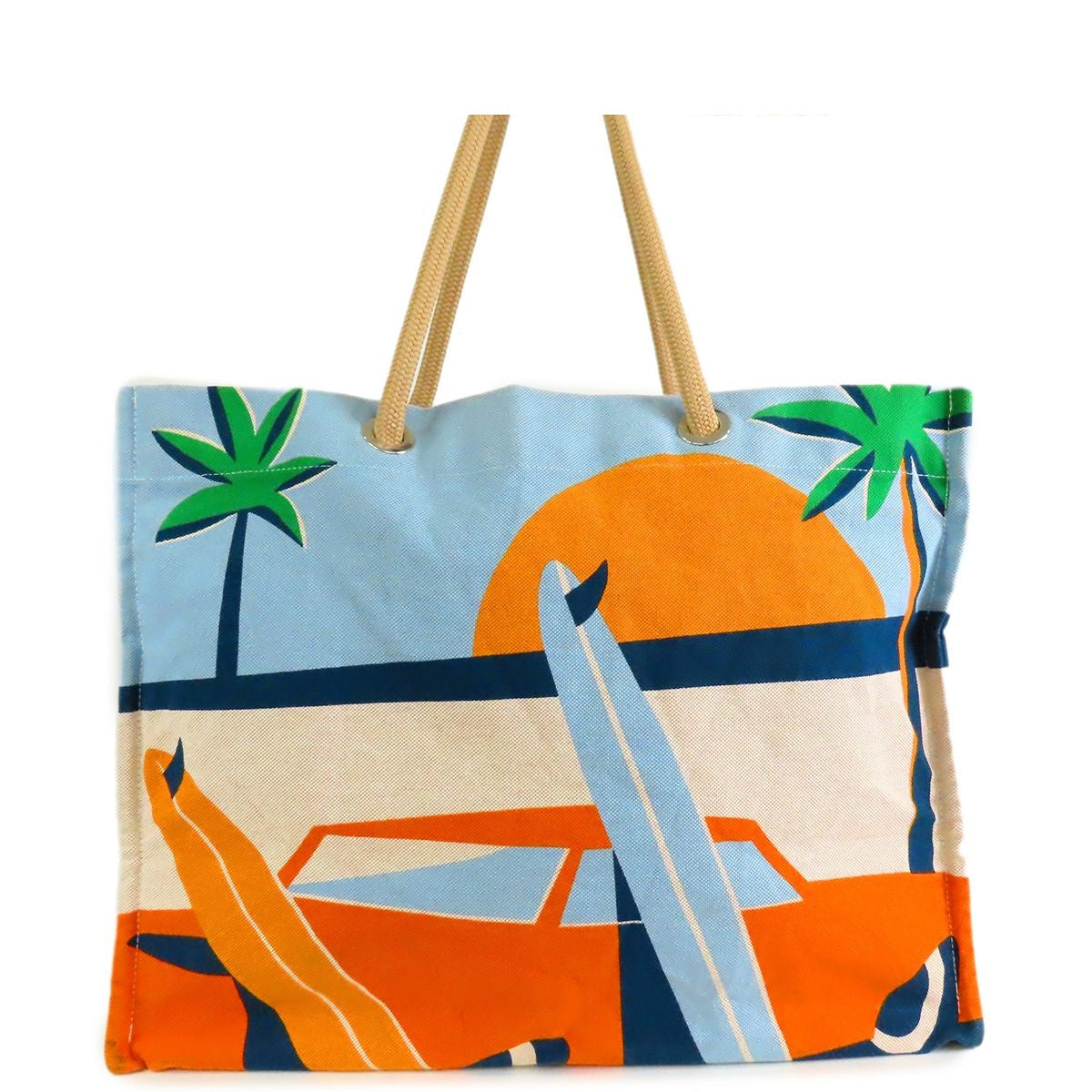 Hermes Apres la Vague Blue Orange Silver Cotton Canvas Beach Tote Bag