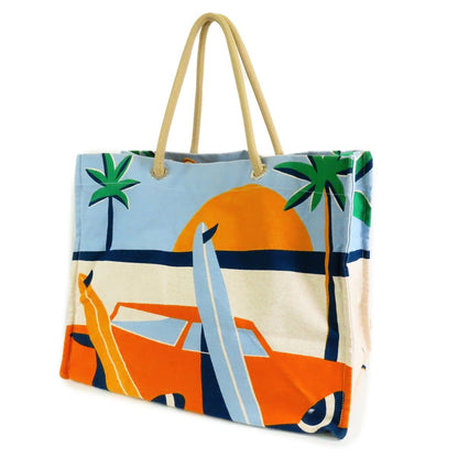 Hermes Apres la Vague Blue Orange Silver Cotton Canvas Beach Tote Bag — view 2