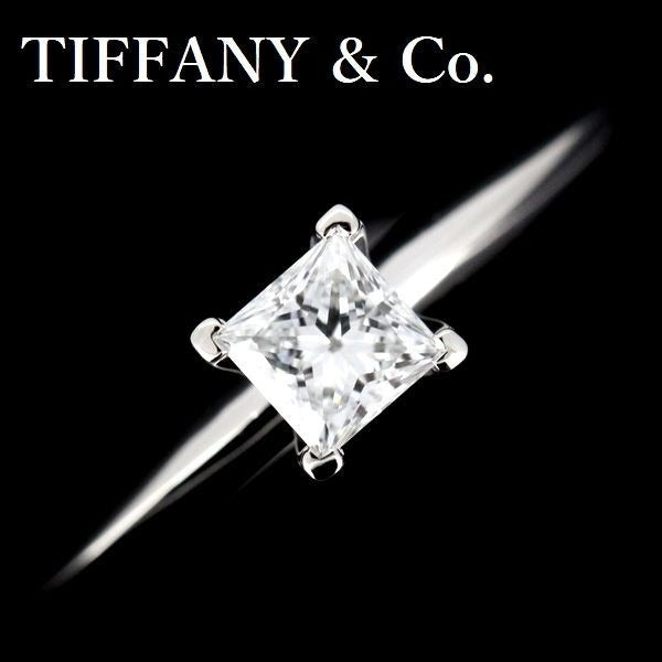 Tiffany & Co Square Princess 030 CT E-Vs1-Ex Diamond Ring Pt950