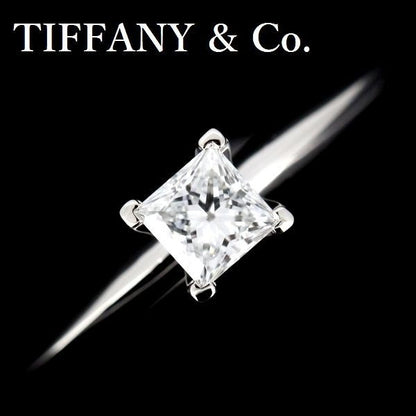 Tiffany & Co Square Princess 030 CT E-Vs1-Ex Diamond Ring Pt950