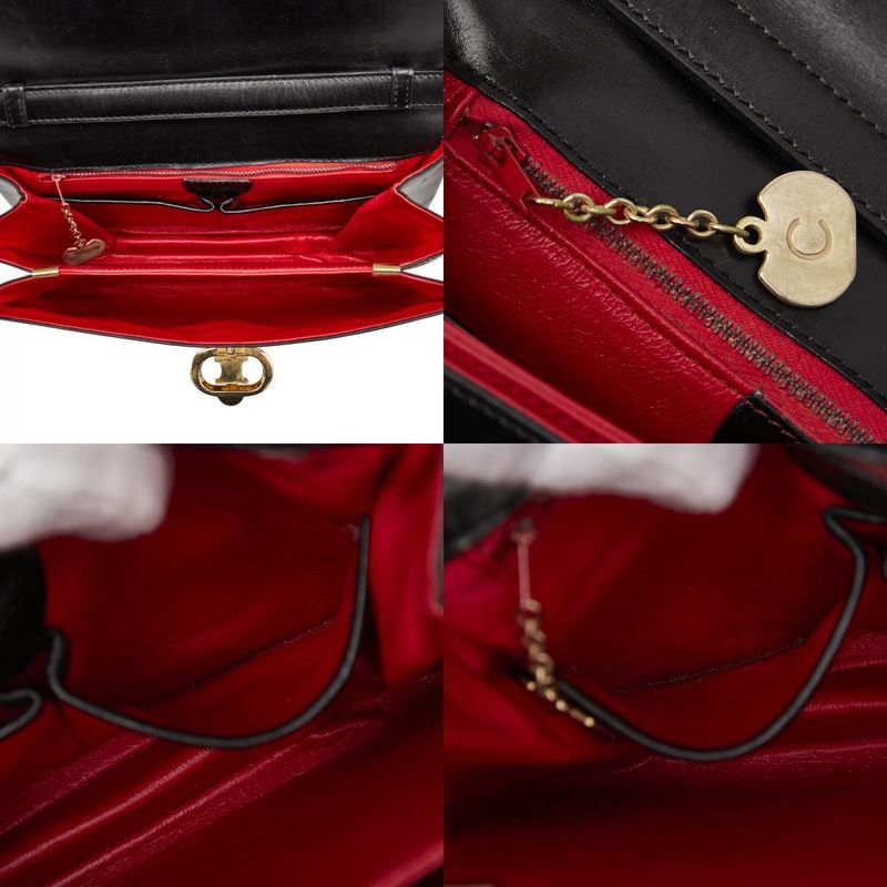 Celine Triomphe Crossbody Shoulder Bag Black Leather Women's Celine