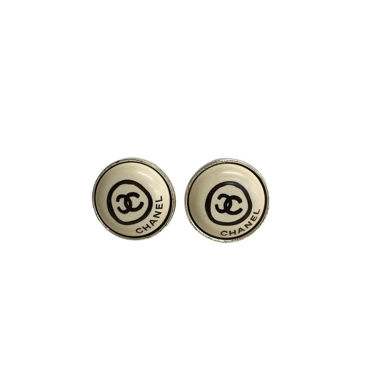 Chanel Earrings CC Logo Silver Ivory