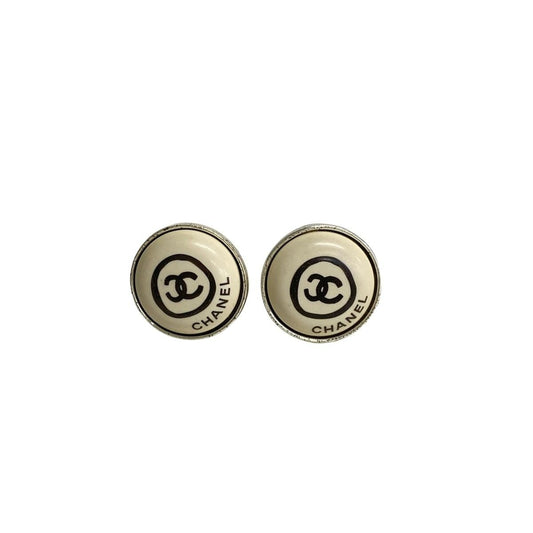 Chanel Earrings CC Logo Silver Ivory