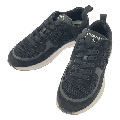 Chanel - Coco Mark Leather Paneled Low Cut Sneakers - 36 - Black - Women's