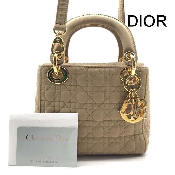 Dior Lady Cannage Nylon Canvas 2-Way Mini Small Shoulder Bag Beige