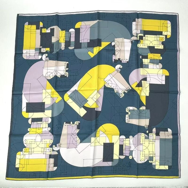 Hermes Carre 90 Echec Au Roi Checkmate Scarf Silk Blue