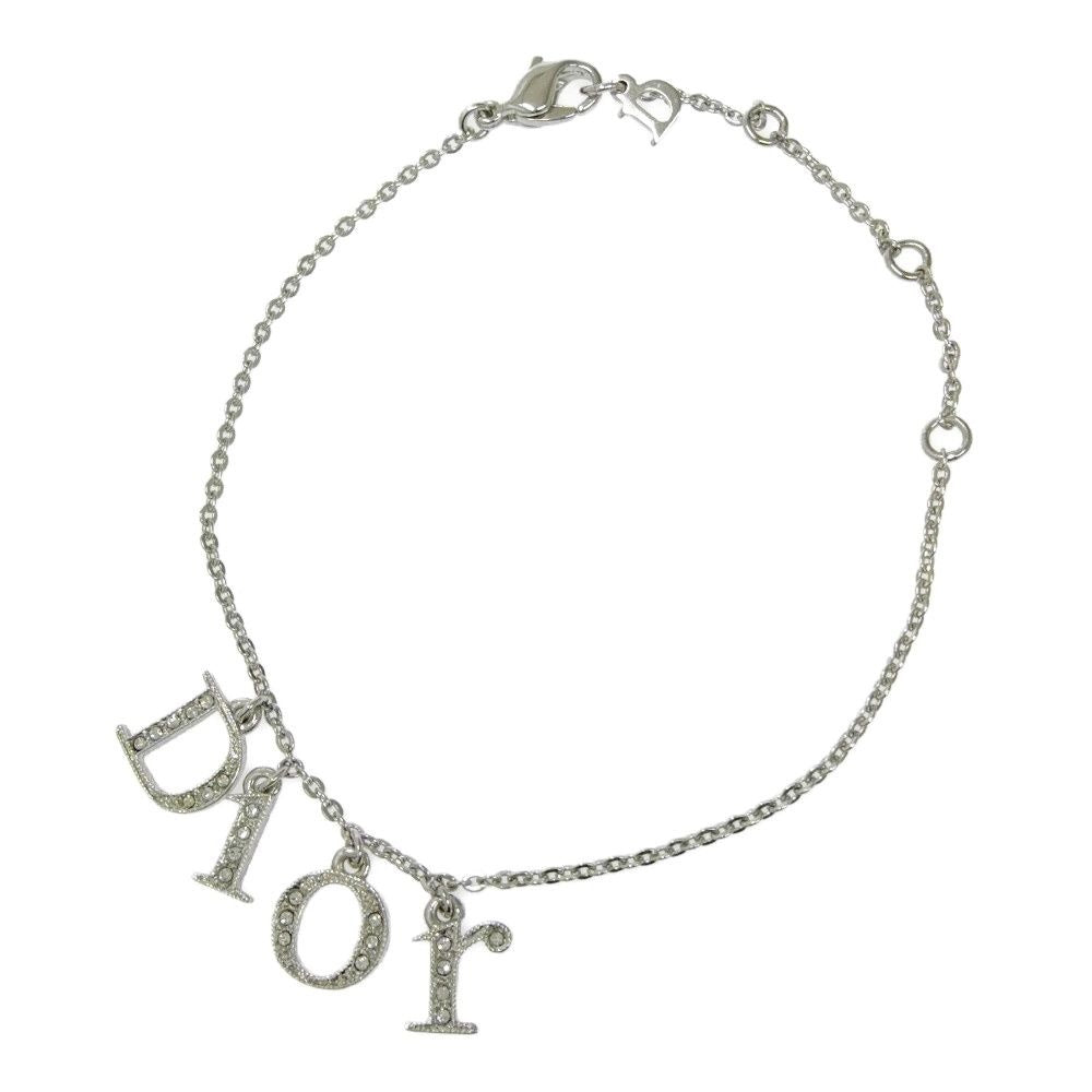 Dior Metal Rhinestone Logo Bracelet Silver