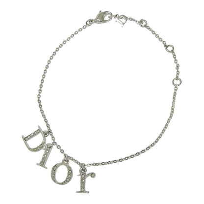 Dior Metal Rhinestone Logo Bracelet Silver