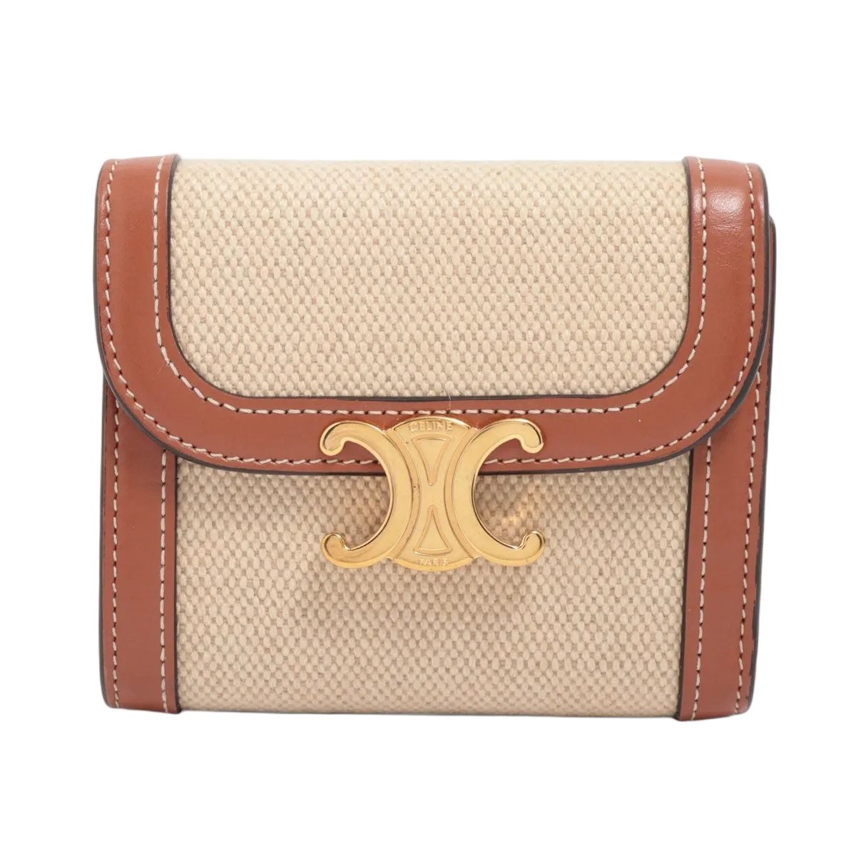 Celine Triomphe Small Flap Wallet Leather Trifold Compact