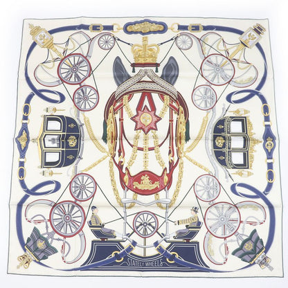 Hermes Carré 90 Stately Wheels 100% Silk Clesme / Bordeaux / Blue Current