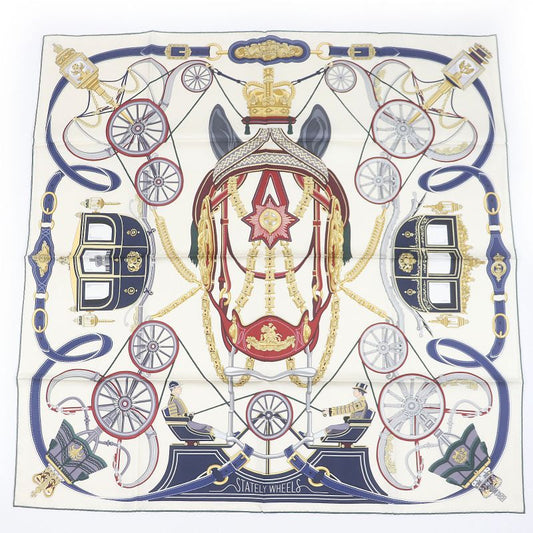 Hermes Carré 90 Stately Wheels 100% Silk Clesme / Bordeaux / Blue Current