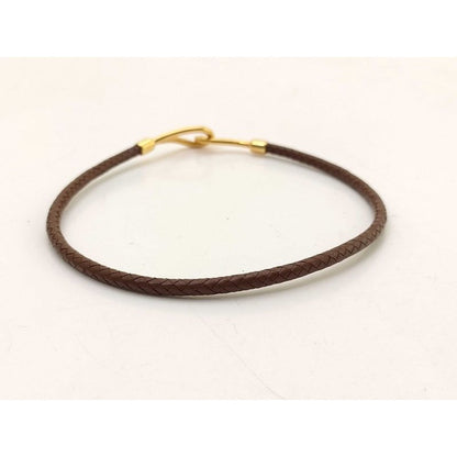 Hermes Choker Jumbo Brown Leather Braided Gold Hardware