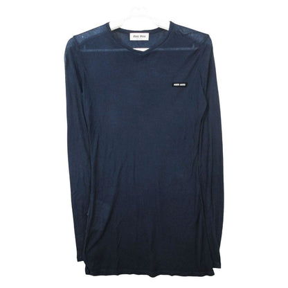 Miu Miu Ribbed Jersey Dress One Point Logo Navy XS
