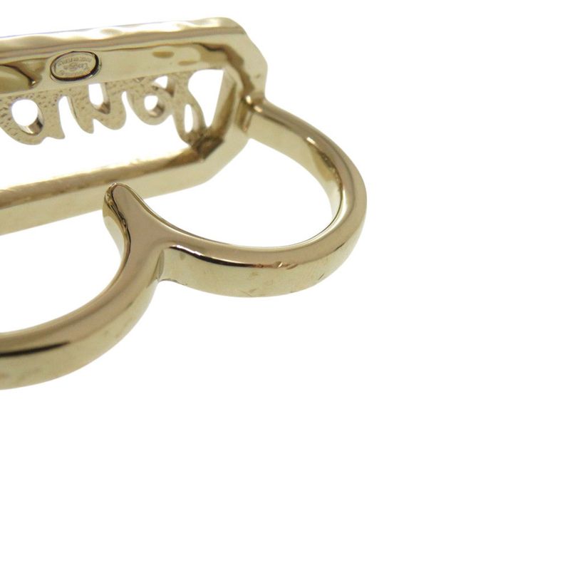 Chanel Double Finger L23B Metal Stone Faux Pearl Gold Ring 1183 Chanel