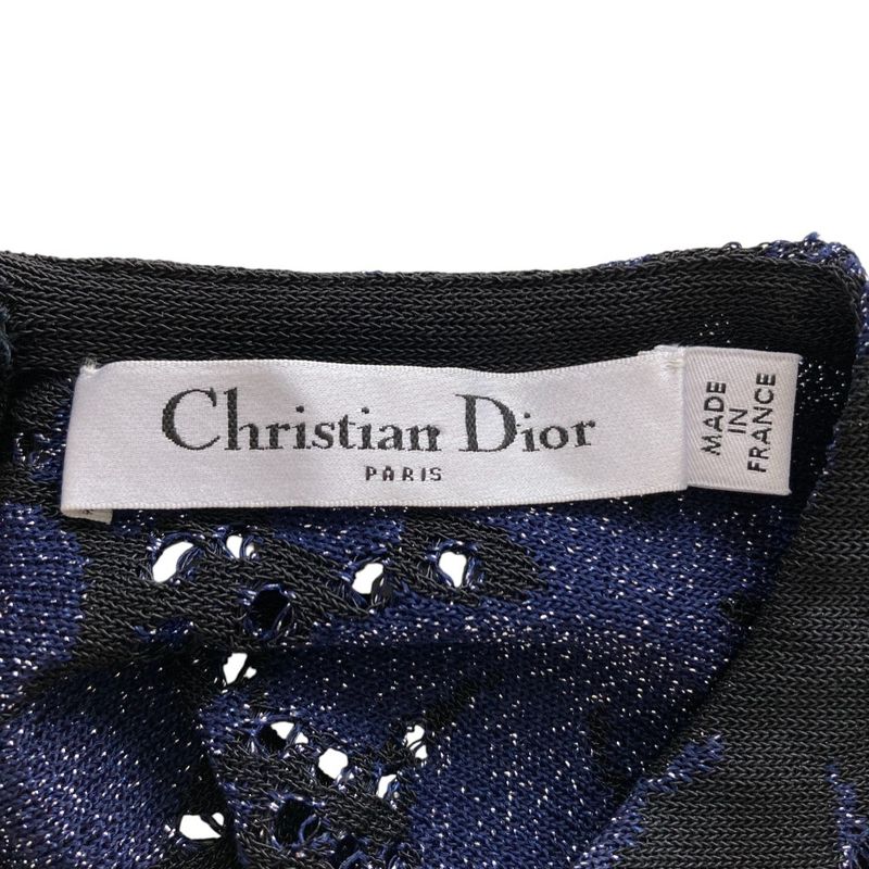 Good Christian Dior Cutwork Short Sleeve Blouse Cut and Sewn Navy Black Women