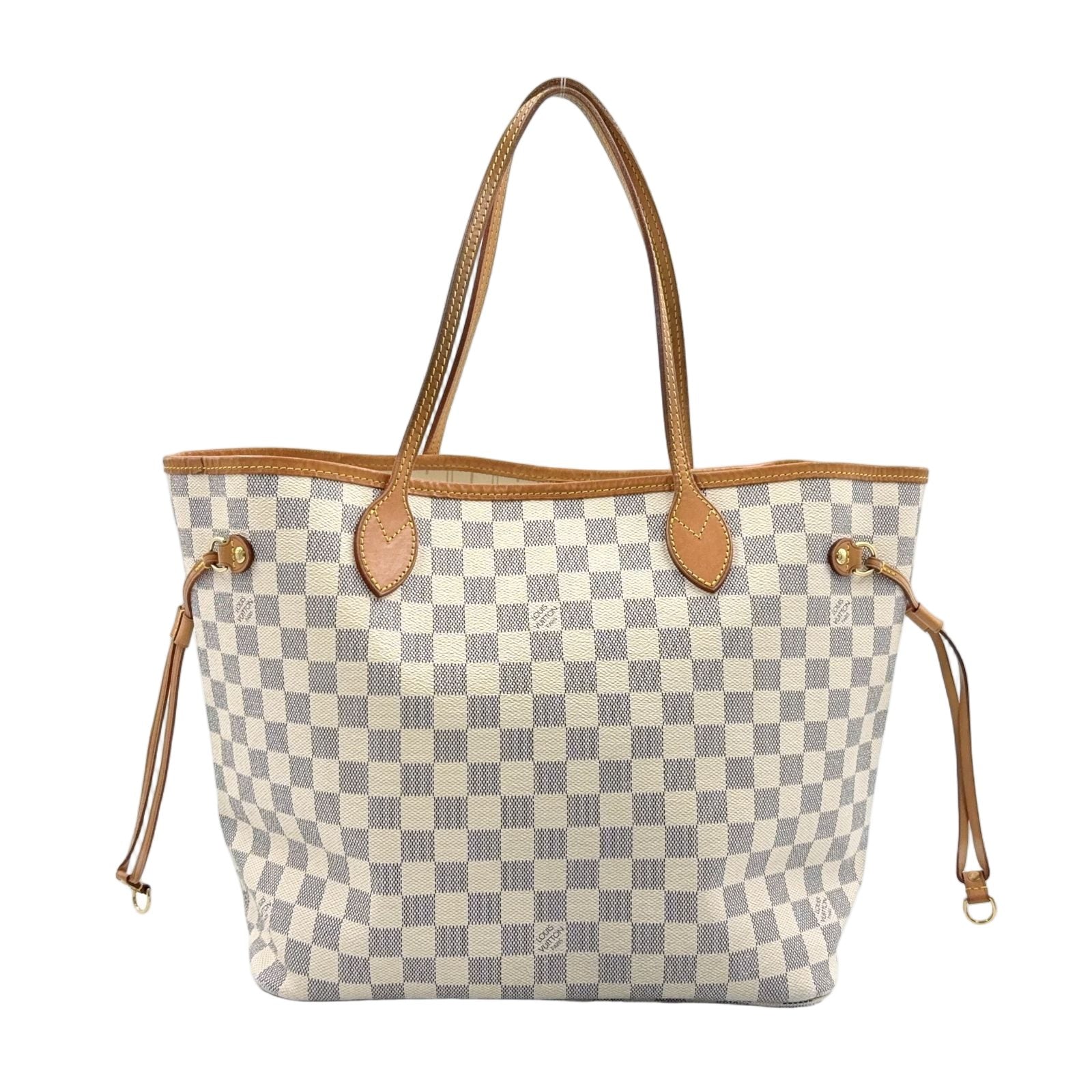 Louis Vuitton Neverfull MM Damier Azur Leather White Tote Gold