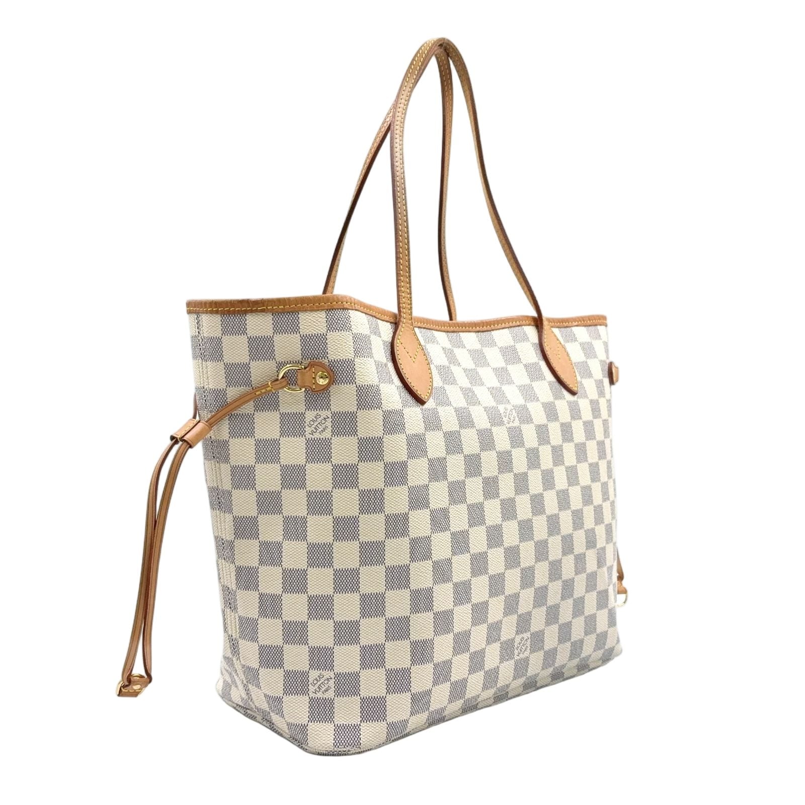 Louis Vuitton Neverfull MM Damier Azur Leather White Tote Gold — view 2