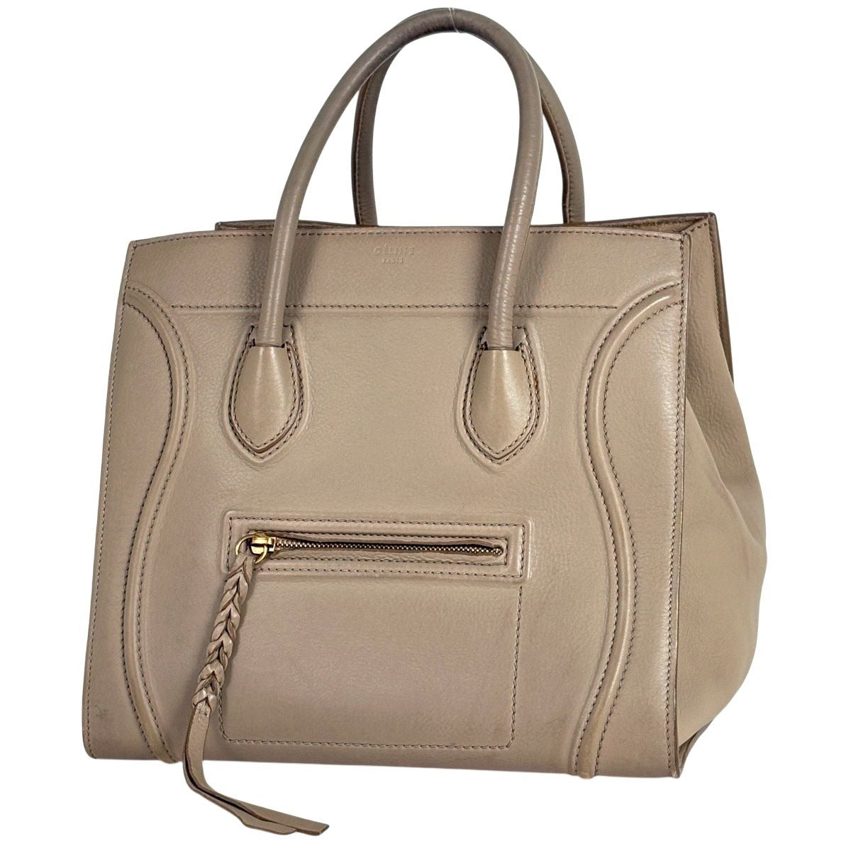 Celine Small Square Luggage Phantom Tote Leather Beige