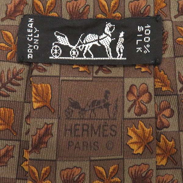 Hermes Necktie with Dead Leaves 9cm (3.54in) Silk Brown Leaves Fallen Leaves