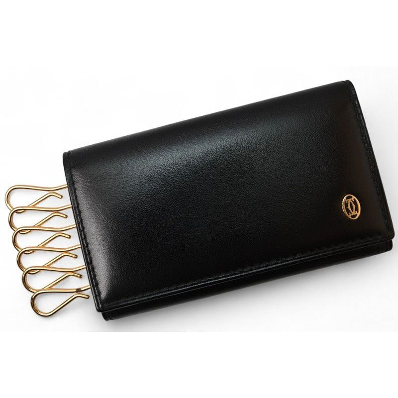 Cartier Key Case Holder Pasha Calf Leather Black Gold Hardware — view 2