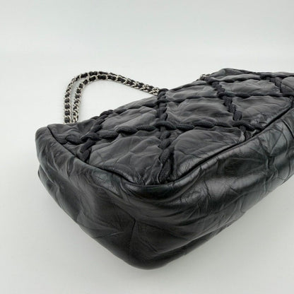 Chanel CC Logo Ultra Stitch Chain Shoulder Bag Black Leather Vintage — view 10