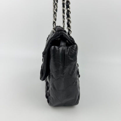 Chanel CC Logo Ultra Stitch Chain Shoulder Bag Black Leather Vintage — view 5