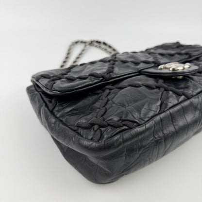 Chanel CC Logo Ultra Stitch Chain Shoulder Bag Black Leather Vintage — view 8