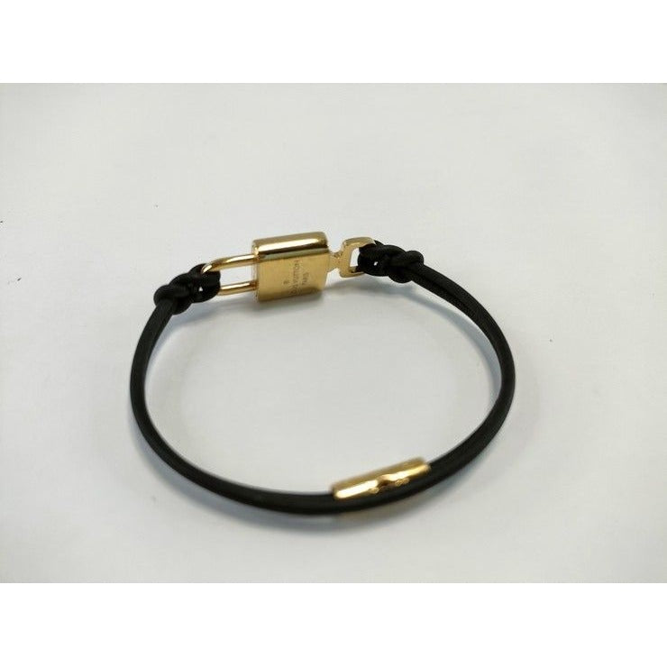 Louis Vuitton Bracelet LV Padlock Gold Black Leather Metal — view 2