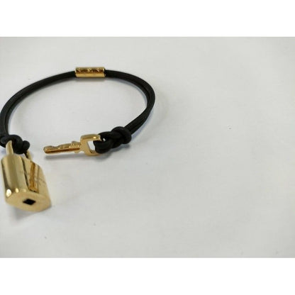Louis Vuitton Bracelet LV Padlock Gold Black Leather Metal — view 4