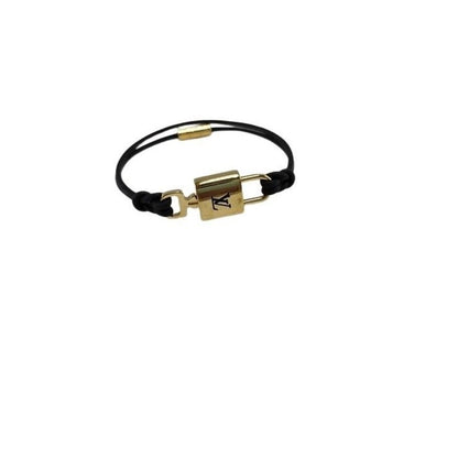 Louis Vuitton Bracelet LV Padlock Gold Black Leather Metal