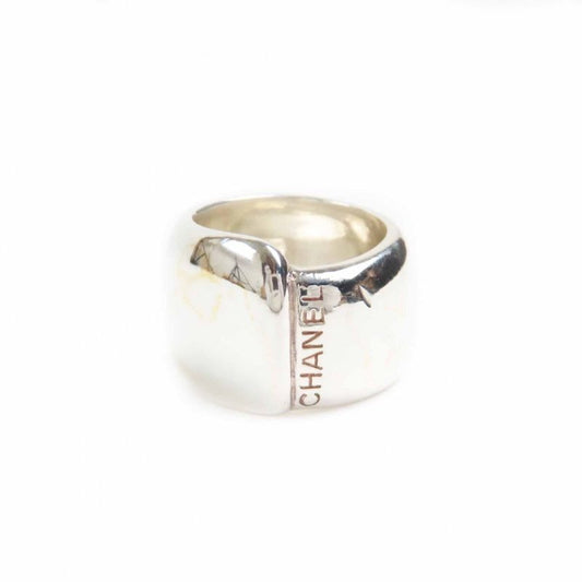 Chanel Vintage Logo Ring SV 925 Silver Size 10 Weight 18 g