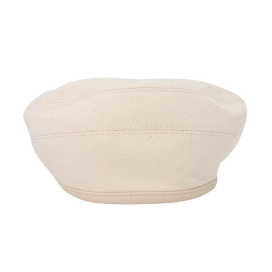Hermes Gabrielle Beret Denim Leather Trim Series Button Hat 57 cm Ivory Handbag