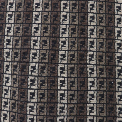 Fendi Wool FF Logo Micro Zucca Pattern Knit Scarf Brown — view 4