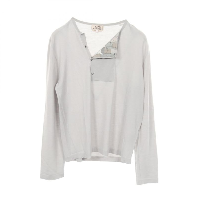 Hermes Knit Henley Neck Ivory Wool Silk