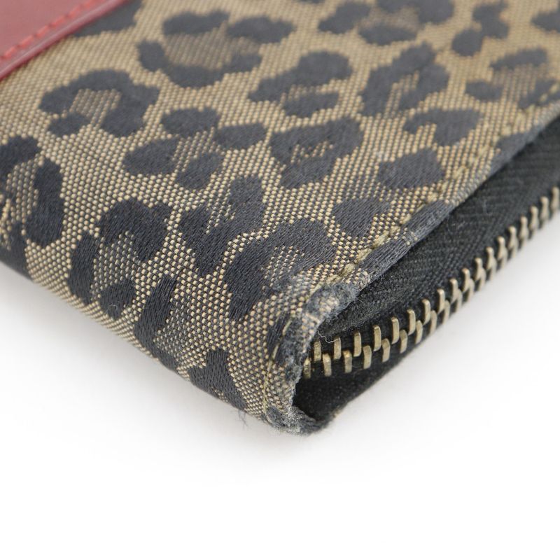 Fendi Wallet Bag Leopard Pattern Nylon Canvas Brown/red Ladies Handbag